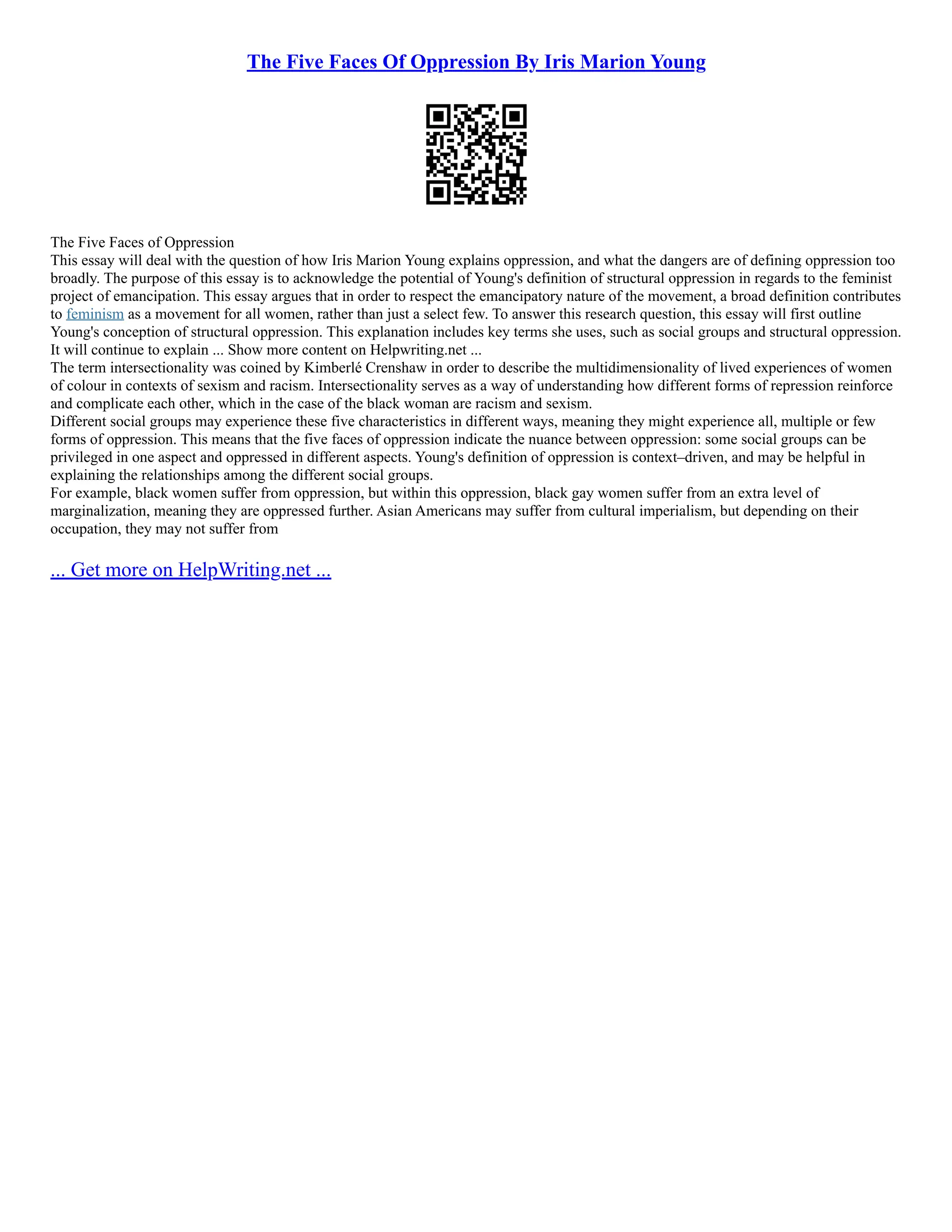 Iris Marion Young's Five Faces of Oppression PDF