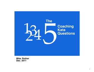 © Mike Rother TOYOTA KATA
1
Mike Rother
December 2011
1
2345
Coaching
Kata
Questions
The
 