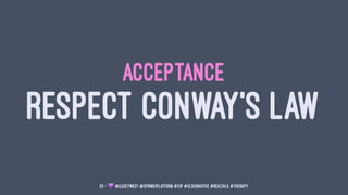 ACCEPTANCE
RESPECT CONWAY'S LAW
29 — ! @caseywest @spring1platform #S1P #cloudnative #realtalk #therapy
 