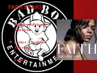 Mother: African-American Father:  Italian-American Singer 