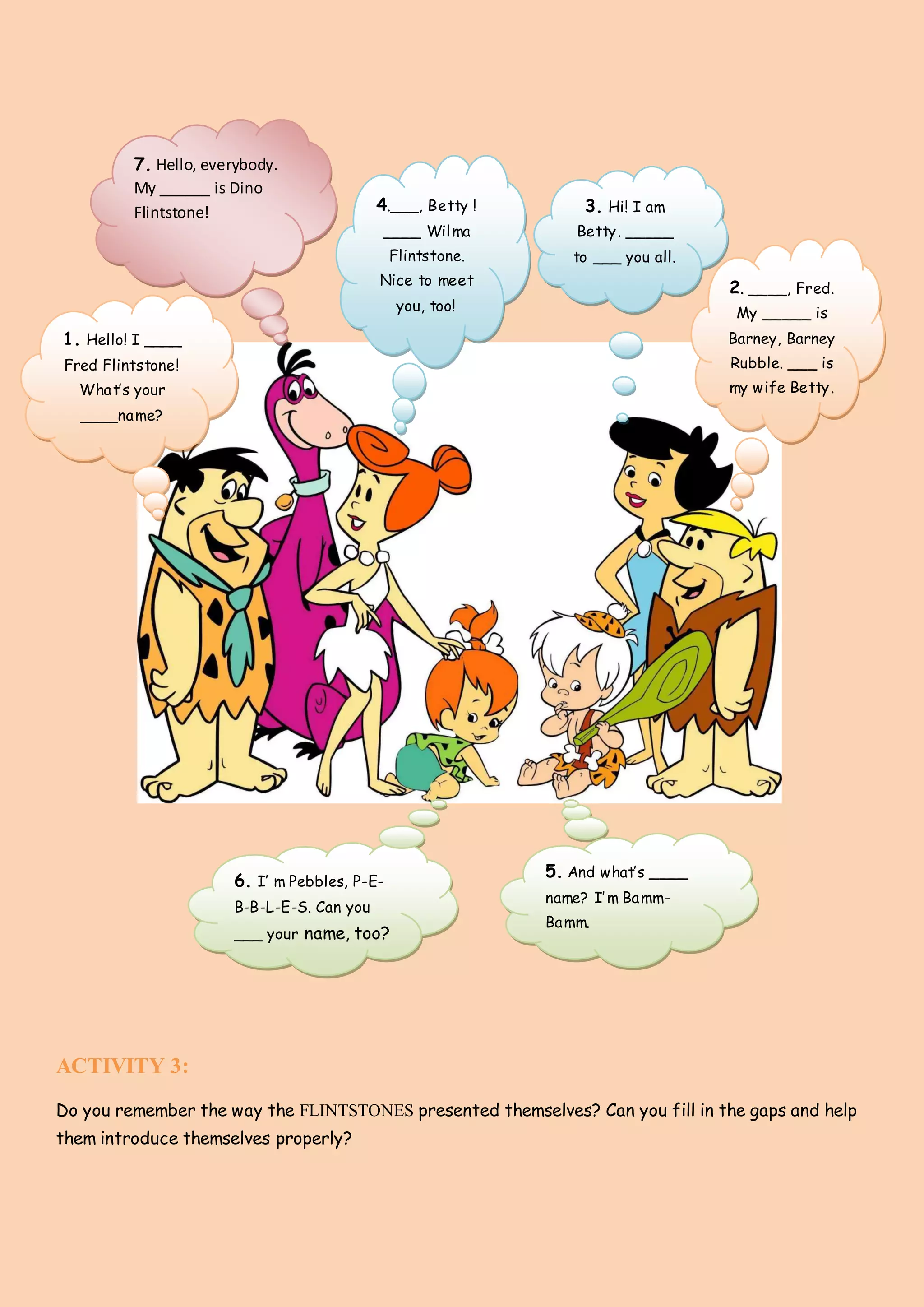 The Flintstones Introducing Oneself In English | PDF