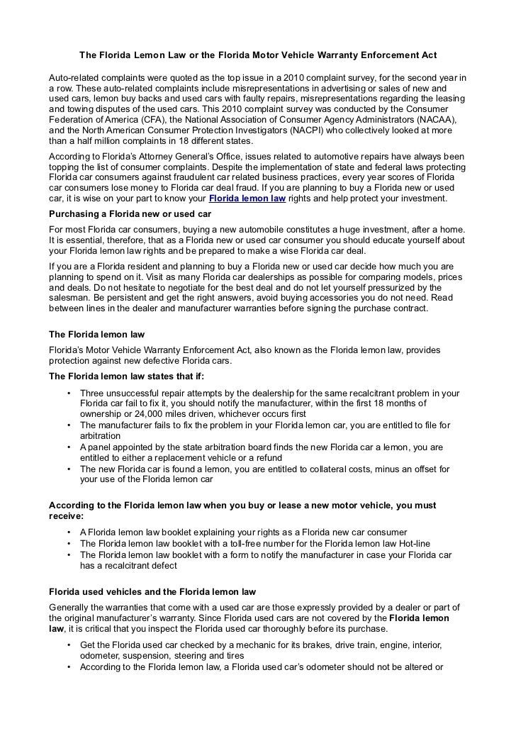 Georgia Lemon Law Used Cars >> The Florida Lemon Law Or The Florida Motor Vehicle Warranty Georgia Lemon Law Used Cars >> The Florida Lemon Law Or The Florida Motor Vehicle Warranty