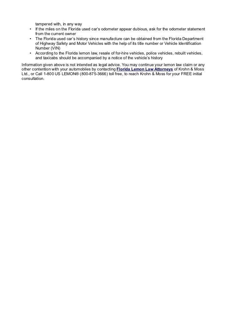 the florida lemon law or the florida motor vehicle warranty florida lemon law