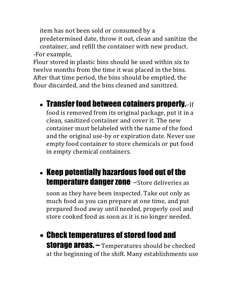 The flow of food storage 1