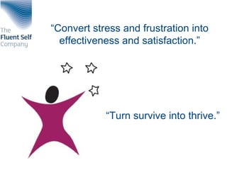 “Convert stress and frustration into
effectiveness and satisfaction.”
“Turn survive into thrive.”
 