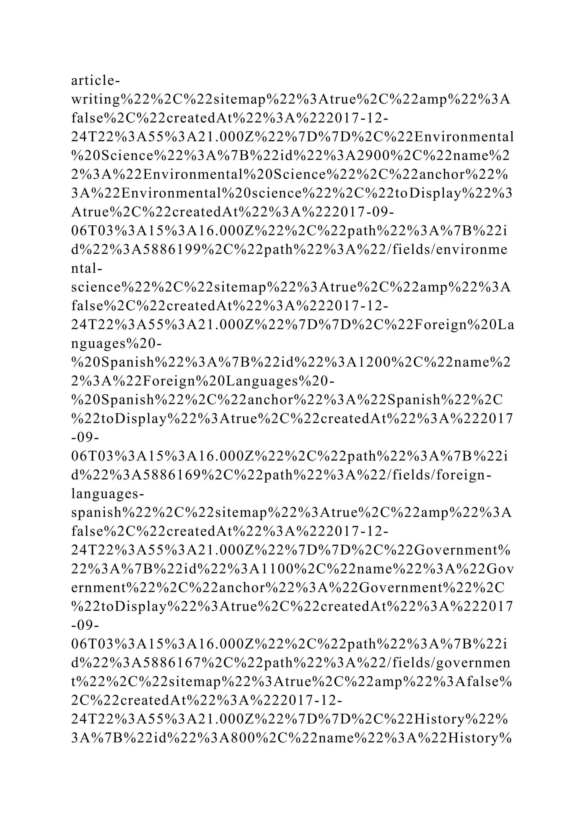 article-
writing%22%2C%22sitemap%22%3Atrue%2C%22amp%22%3A
false%2C%22createdAt%22%3A%222017-12-
24T22%3A55%3A21.000Z%22%7D%7D%2C%22Environmental
%20Science%22%3A%7B%22id%22%3A2900%2C%22name%2
2%3A%22Environmental%20Science%22%2C%22anchor%22%
3A%22Environmental%20science%22%2C%22toDisplay%22%3
Atrue%2C%22createdAt%22%3A%222017-09-
06T03%3A15%3A16.000Z%22%2C%22path%22%3A%7B%22i
d%22%3A5886199%2C%22path%22%3A%22/fields/environme
ntal-
science%22%2C%22sitemap%22%3Atrue%2C%22amp%22%3A
false%2C%22createdAt%22%3A%222017-12-
24T22%3A55%3A21.000Z%22%7D%7D%2C%22Foreign%20La
nguages%20-
%20Spanish%22%3A%7B%22id%22%3A1200%2C%22name%2
2%3A%22Foreign%20Languages%20-
%20Spanish%22%2C%22anchor%22%3A%22Spanish%22%2C
%22toDisplay%22%3Atrue%2C%22createdAt%22%3A%222017
-09-
06T03%3A15%3A16.000Z%22%2C%22path%22%3A%7B%22i
d%22%3A5886169%2C%22path%22%3A%22/fields/foreign-
languages-
spanish%22%2C%22sitemap%22%3Atrue%2C%22amp%22%3A
false%2C%22createdAt%22%3A%222017-12-
24T22%3A55%3A21.000Z%22%7D%7D%2C%22Government%
22%3A%7B%22id%22%3A1100%2C%22name%22%3A%22Gov
ernment%22%2C%22anchor%22%3A%22Government%22%2C
%22toDisplay%22%3Atrue%2C%22createdAt%22%3A%222017
-09-
06T03%3A15%3A16.000Z%22%2C%22path%22%3A%7B%22i
d%22%3A5886167%2C%22path%22%3A%22/fields/governmen
t%22%2C%22sitemap%22%3Atrue%2C%22amp%22%3Afalse%
2C%22createdAt%22%3A%222017-12-
24T22%3A55%3A21.000Z%22%7D%7D%2C%22History%22%
3A%7B%22id%22%3A800%2C%22name%22%3A%22History%
 