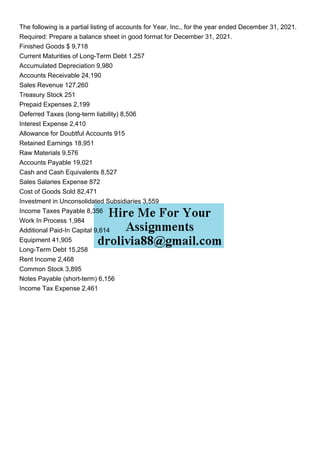 The following is a partial listing of accounts for Year Inc.pdf