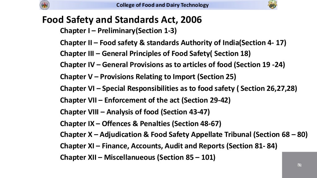The food safety and standards act, 2006 FSSAI Exam 2019 Session 1