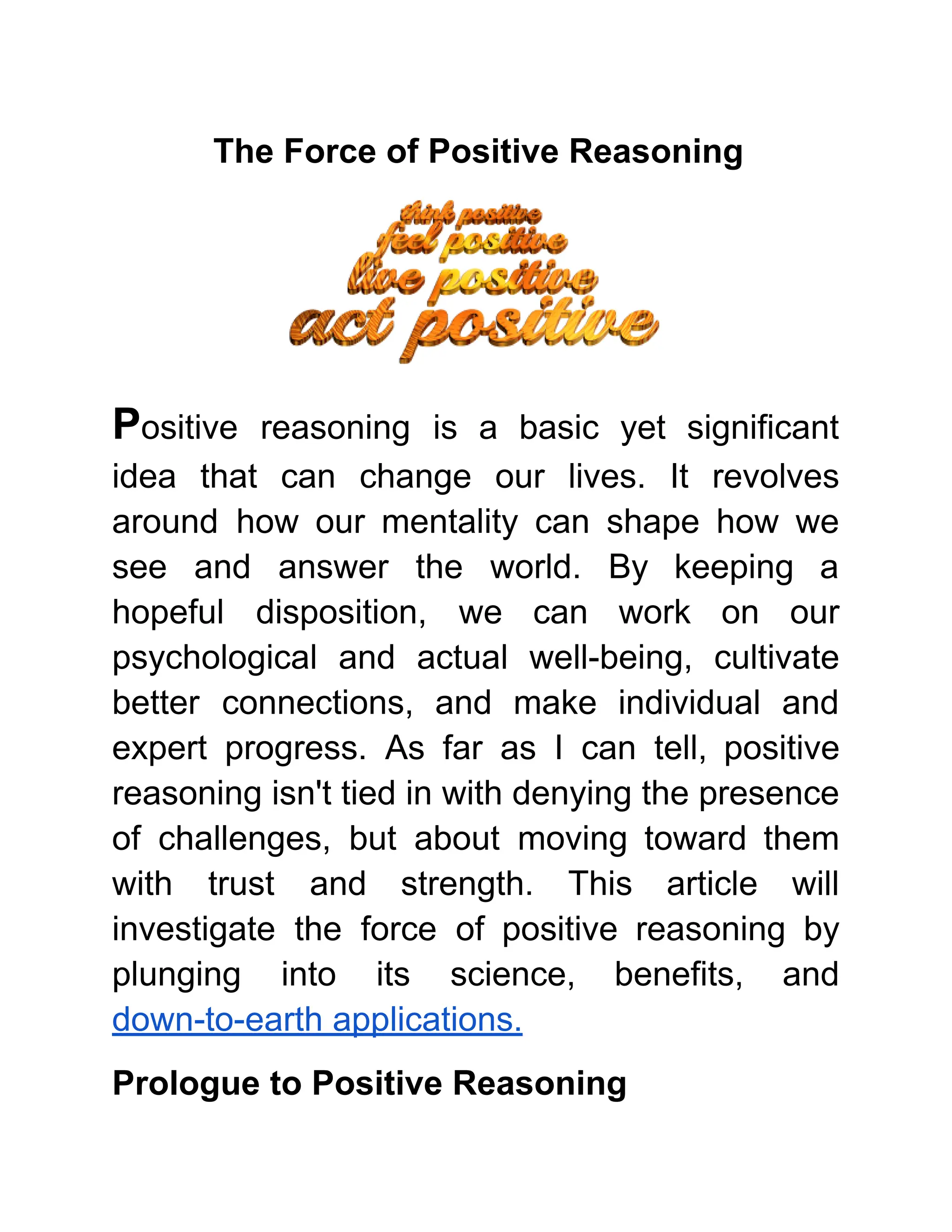 The Force of Positive Reasoning is a basic yet | PDF