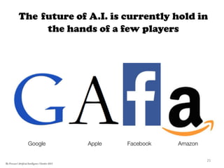 The future of A.I. is currently hold in
the hands of a few players
Facebook
 Amazon
Apple
Google
25	
  
The Forecast l Artificial Intelligence l October 2015
 