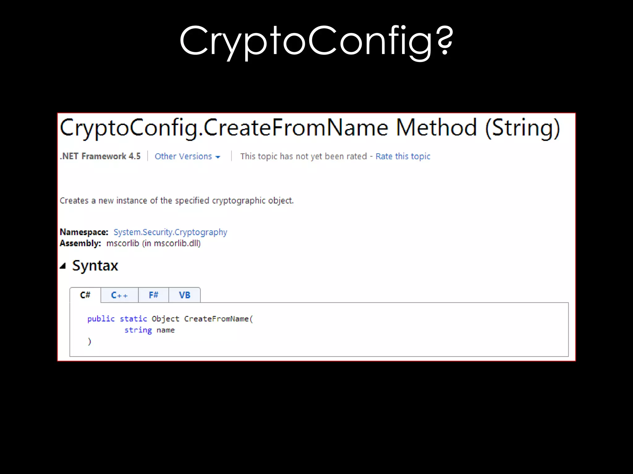 CryptoConfig?

 