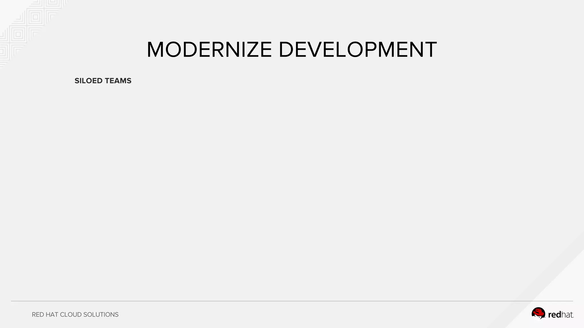 RED HAT CLOUD SOLUTIONS
MODERNIZE DEVELOPMENT
SILOED TEAMS
 