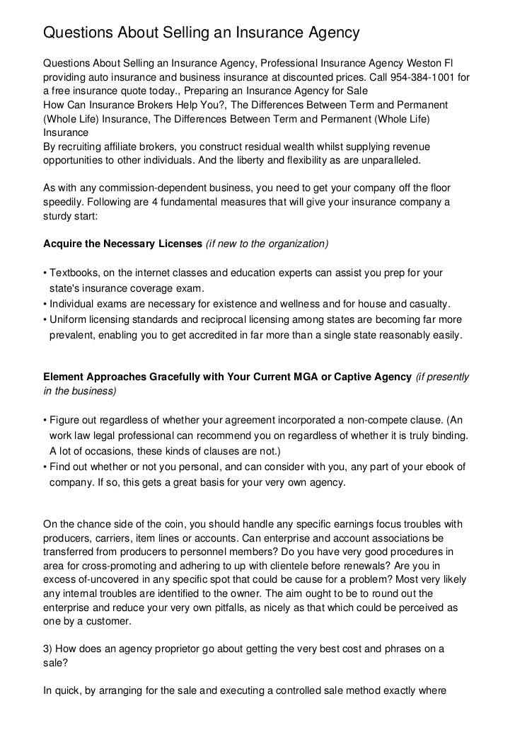 Questions About Selling an Insurance Agency