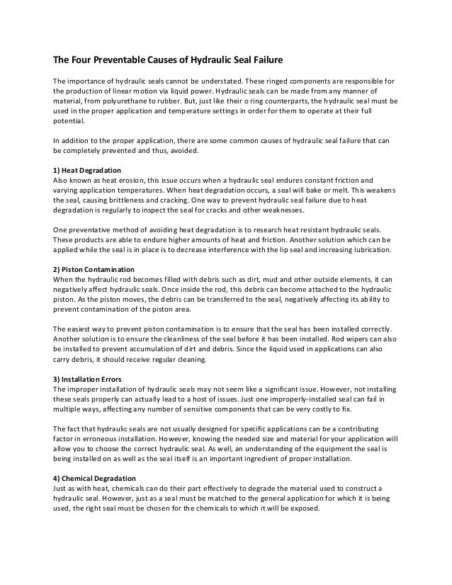 The four preventable causes of hydraulic seal failure