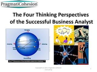 The Four Thinking Perspectives
of the Successful Business Analyst




          Copyrights (c) 2011 Pragmatic Cohesion
                                                   1
                         Consulting
 