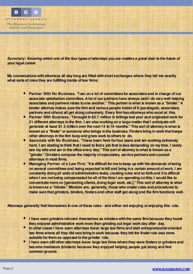 The Four Types of Attorneys The Finder, Minder, Binder and Grinder