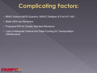 Insufficient funds to meet future transportation 	system needsCurrent development policies – creating sprawl – 	will exacerbate issuesThree distinct policy directions are available as the 	region moves forward…  Option 1: Stay the Course