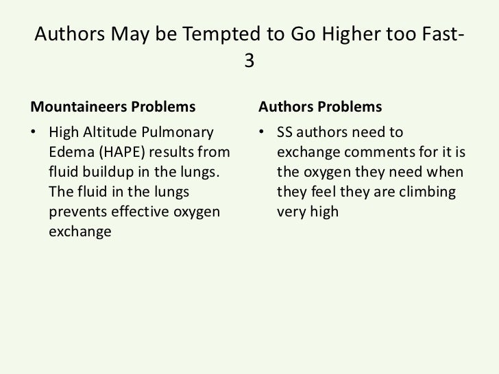 Authors May be Tempted to Go Higher too Fast- 3<br />Mountaineers Problems<br />High Altitude Pulmonary Edema (HAPE) resul...