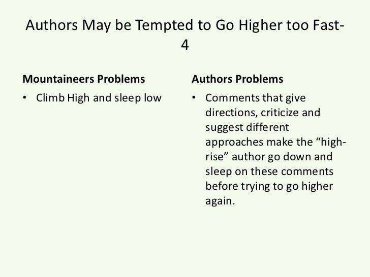 Authors May be Tempted to Go Higher too Fast- 4<br />Mountaineers Problems<br />Climb High and sleep low<br />Authors Prob...