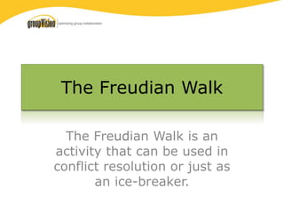 Thought Leadership sessions 
Paul Nunesdea | CEO groupVision | Optimizing group collaboration 
The Freudian Walk 
The Freudian Walk is an activity that can be used in conflict resolution or just as an ice-breaker.  