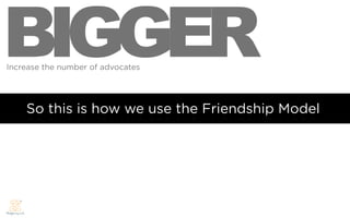 BIGGER
Increase the number of advocates




    So this is how we use the Friendship Model
 