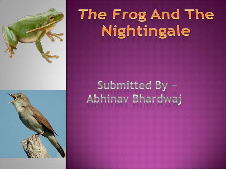 the frog the nightingale The poem the frog and the nightingale - a descriptive summary in the poem, “the frog and the nightingale” the poet vikram seth has adopted the features of modern poetry in following the pattern of mixed metre and free verse. the frog the nightingale The poem the frog and the nightingale - a descriptive summary in the poem, “the frog and the nightingale” the poet vikram seth has adopted the features of modern poetry in following the pattern of mixed metre and free verse.