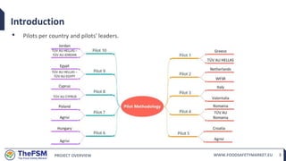 PROJECT OVERVIEW WWW.FOODSAFETYMARKET.EU 3
Introduction
• Pilots per country and pilots' leaders.
 