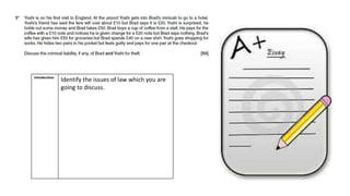 Introduction:
Identify the issues of law which you are
going to discuss.
 