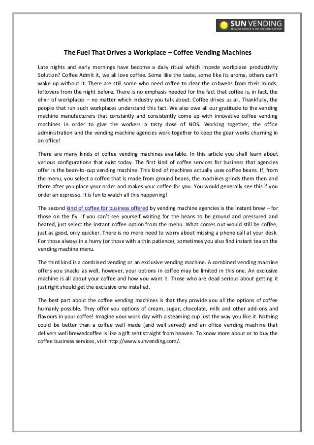 The Fuel That Drives a Workplace Coffee Vending Machines