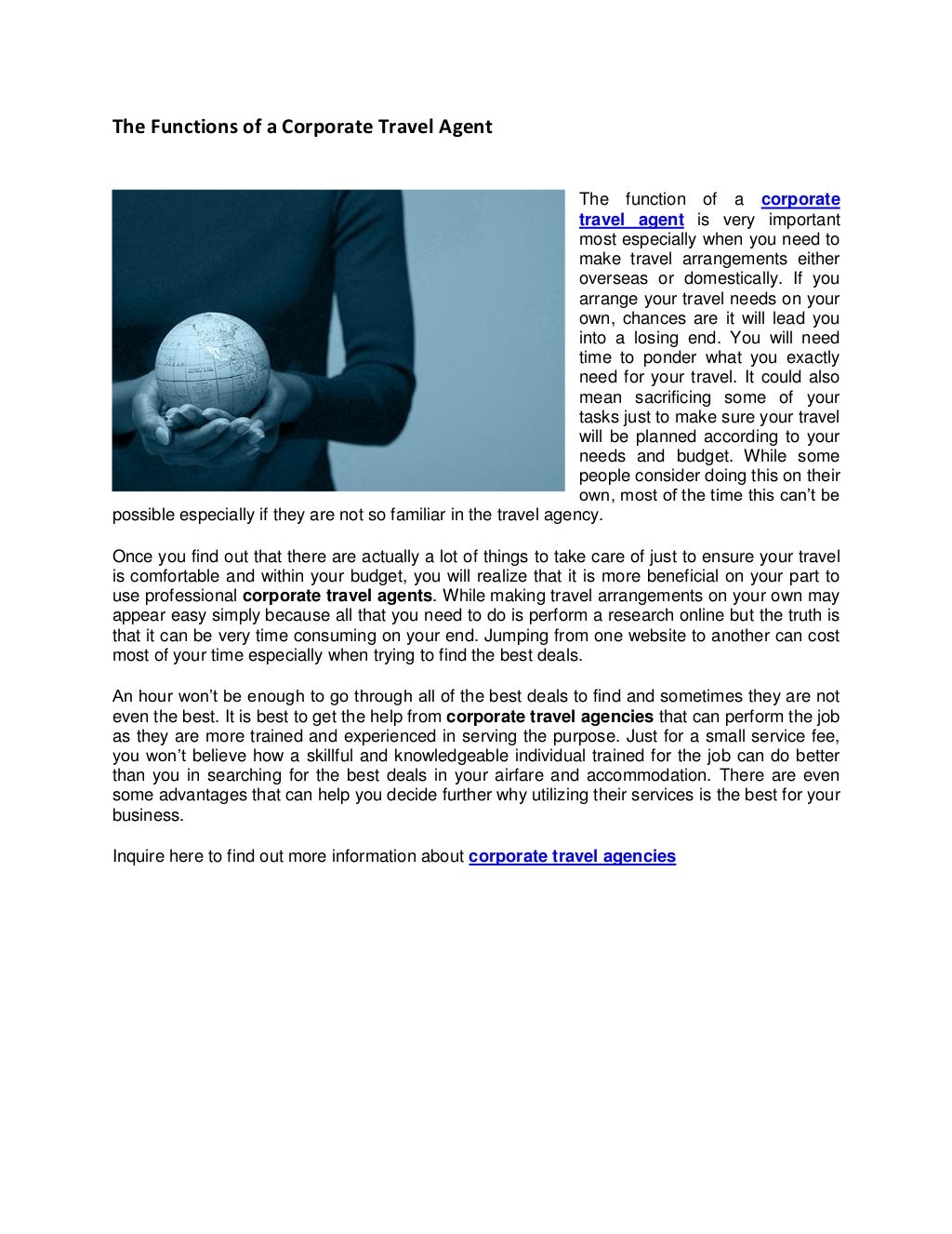 The Functions Of A Corporate Travel Agent
