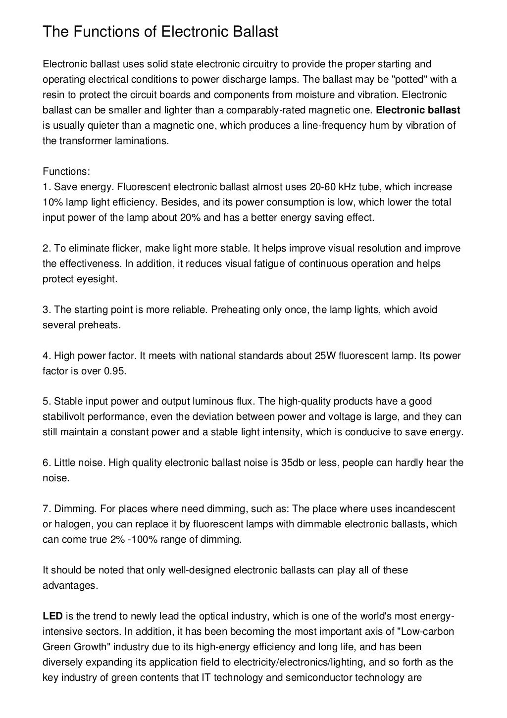 The Functions of Electronic Ballast