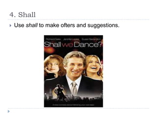 4. Shall


Use shall to make ofters and suggestions.

 
