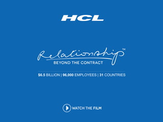 Copyright © 2014 HCL Technologies Limited | www.hcltech.com8
$6.5 BILLION | 96,000 EMPLOYEES | 31 COUNTRIES
 