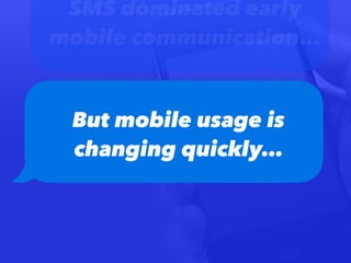 But mobile usage is
changing quickly…
SMS dominated early
mobile communication…
 