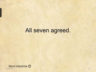 All seven agreed.




5/28/2012                       27
 
