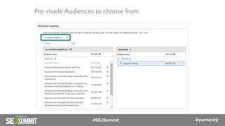 Pre-made Audiences to choose from
@PurnaVirji#SEJSummit @purnavirji
 