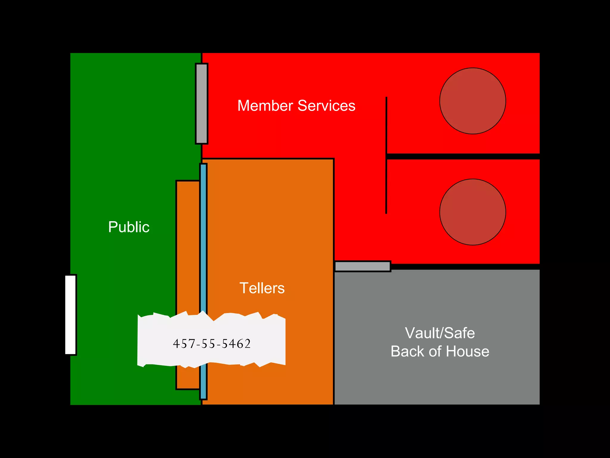 Member Services Tellers Public Vault/Safe Back of House 457-55-5462 