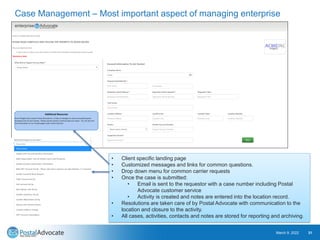 Case Management – Most important aspect of managing enterprise
March 9, 2022 31
• Client specific landing page
• Customize...