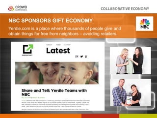 NBC SPONSORS GIFT ECONOMY
Yerdle.com is a place where thousands of people give and
obtain things for free from neighbors –...