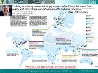© 2011 IBM CorporationIBM University Programs worldwide, accelerating regional development (IBM UPward)14
Where are the opportunities? Every city and region!
'building smarter systems isn't simply a proposal or theory, but a practical
reality, with clear steps, quantifiable benefits and best practices'
- Sam Palmisano
 