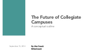 The Future of Collegiate
Campuses
A conceptual outline
By: Alex Cusack
@AlexCusack
September 15, 2014
 