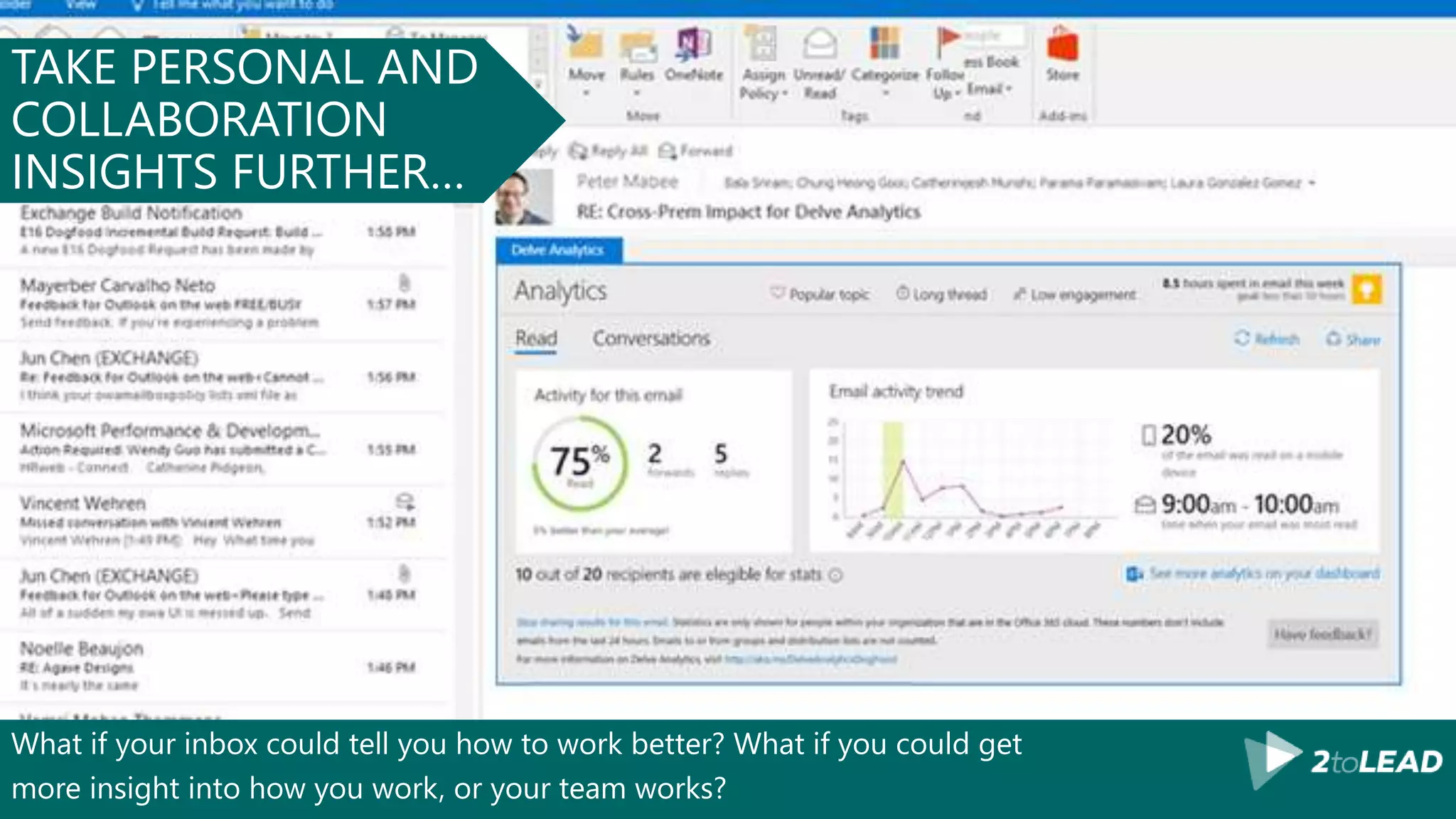 What if your inbox could tell you how to work better? What if you could get
more insight into how you work, or your team works?
TAKE PERSONAL AND
COLLABORATION
INSIGHTS FURTHER…
 