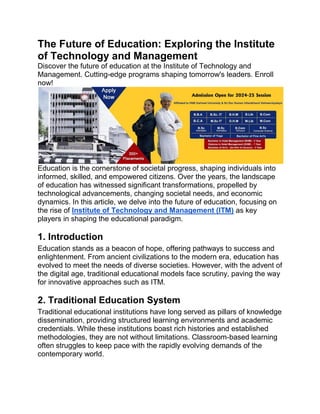 The Future of Education: Exploring the Institute of Technology and ...