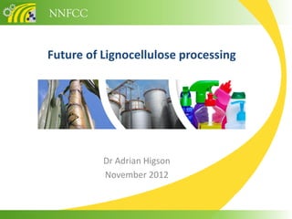 NNFCC


Future of Lignocellulose processing




          Dr Adrian Higson
          November 2012
 