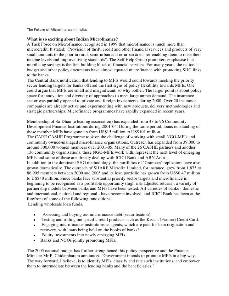 The Future Of Microfinance In India - 
