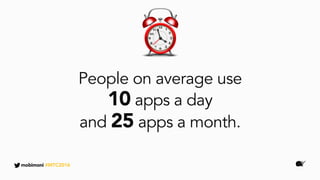 People on average use
10 apps a day
and 25 apps a month.
mobimoni #MTC2016
 