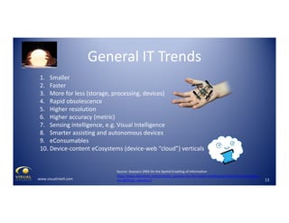 General IT Trends
1. Smaller
2. Faster
3. More for less (storage, processing, devices)
4. Rapid obsolescence
5. Higher res...