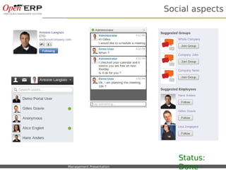 Nom du fichier – à compléter Management Presentation
Social aspects
Status:
Done
 