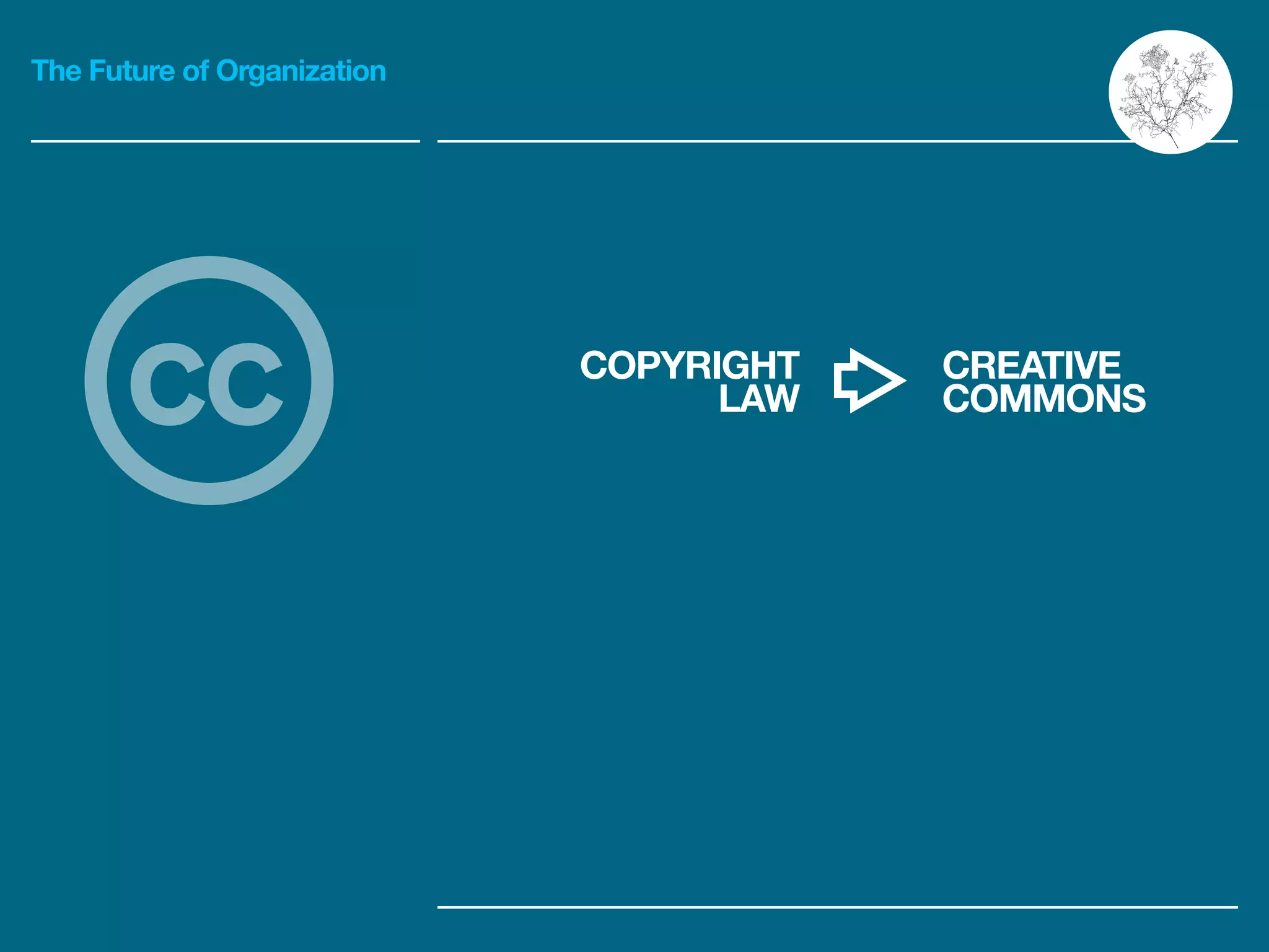 The Future of Organization
CREATIVE
COMMONS
COPYRIGHT
LAWcc
 