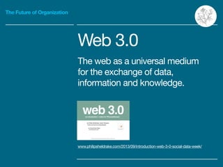 The Future of Organization
Web 3.0

The web as a universal medium
for the exchange of data,
information and knowledge.
www...
